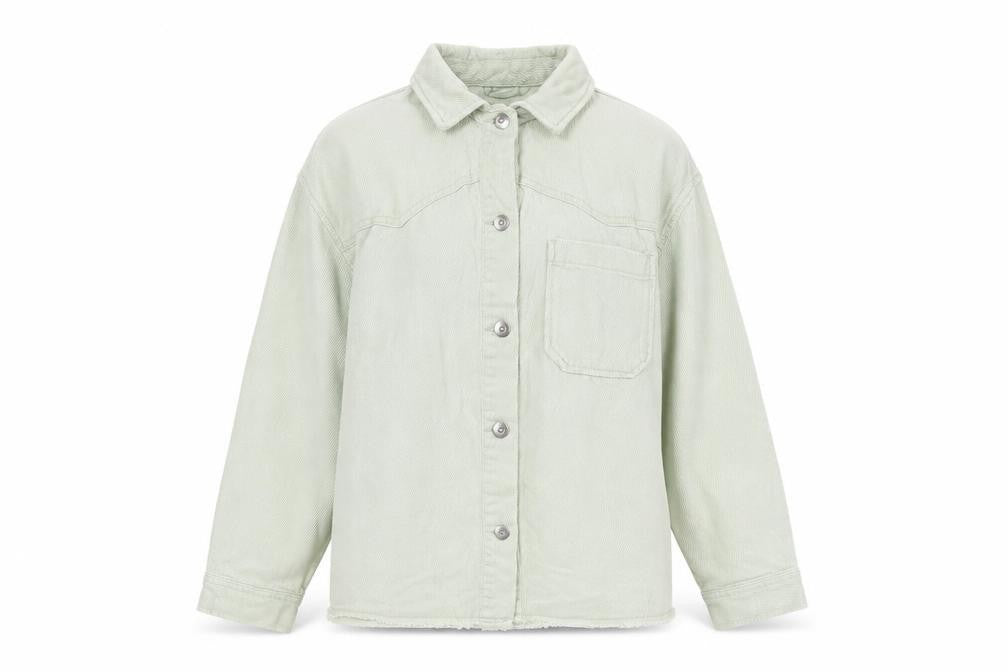 Front view of Zara women’s green cotton buttoned casual jacket, size S