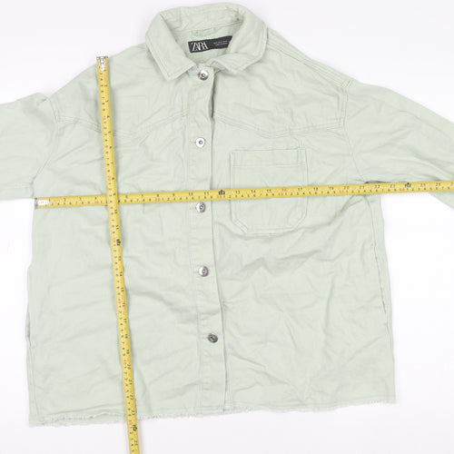 Zara Womens Green Cotton Buttoned Casual Jacket Size S