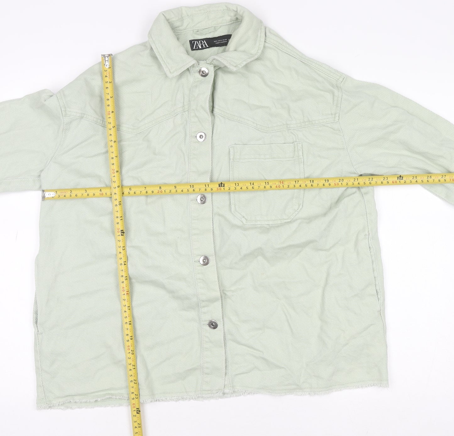 Zara Womens Green Cotton Buttoned Casual Jacket Size S
