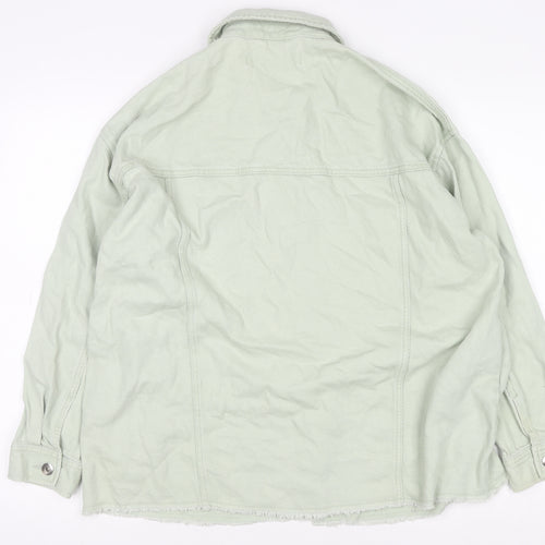 Zara Womens Green Cotton Buttoned Casual Jacket Size S