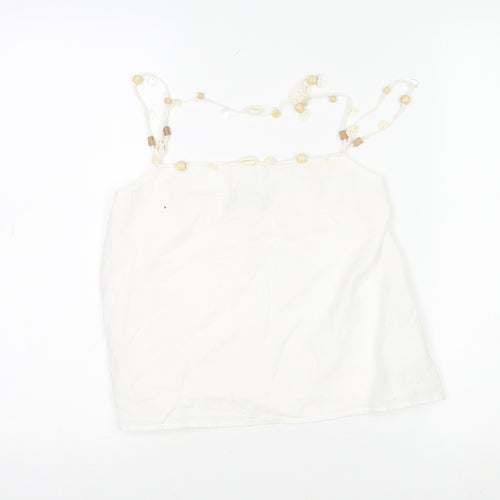 ZARA Women White Beaded Strap Camisole Tank Top XS