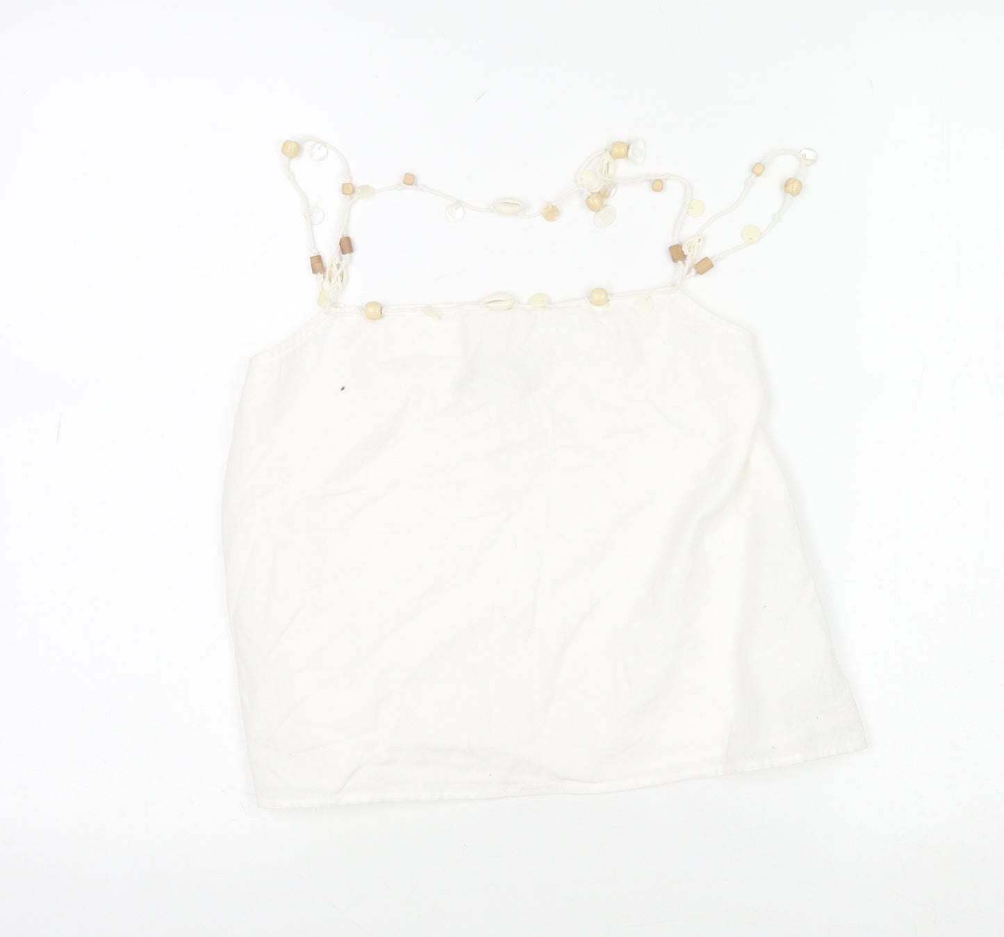 ZARA Women White Beaded Strap Camisole Tank Top XS