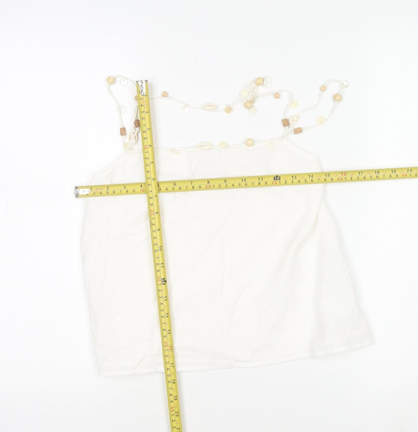 ZARA Women White Beaded Strap Camisole Tank Top XS