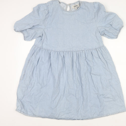New Look Women Blue Cotton Denim Shift Puff Sleeve Dress UK 12