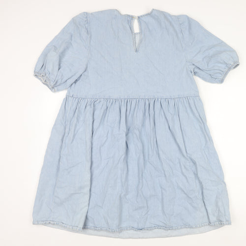 New Look Women Blue Cotton Denim Shift Puff Sleeve Dress UK 12