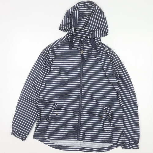 Fat Face Women's Blue Striped Hooded Rain Jacket Size 8