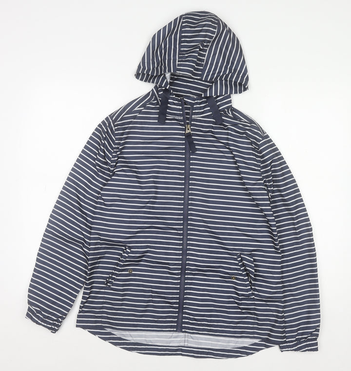 Fat Face Women's Blue Striped Hooded Rain Jacket Size 8