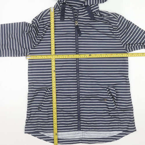 Fat Face Women's Blue Striped Hooded Rain Jacket Size 8