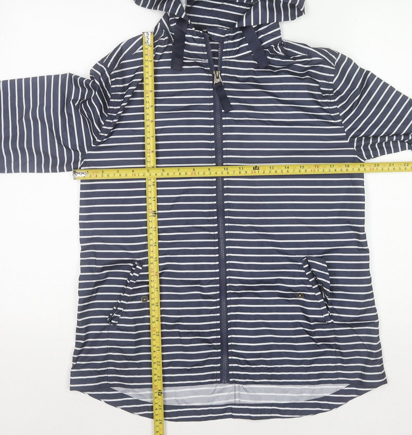 Fat Face Women's Blue Striped Hooded Rain Jacket Size 8