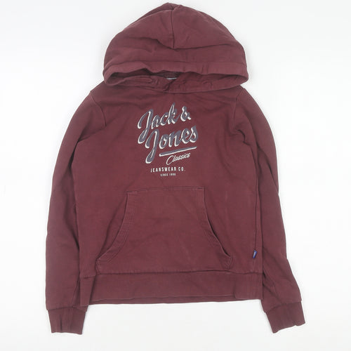 Jack & Jones Boys Burgundy Pullover Hoodie 10 Years Cotton Blend Logo Print