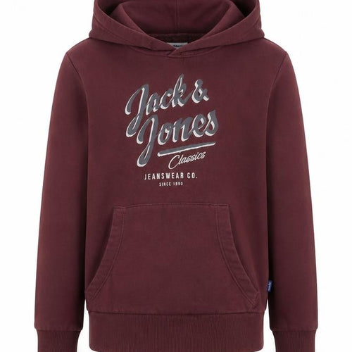 Jack & Jones Boys Burgundy Pullover Hoodie 10 Years Cotton Blend Logo Print