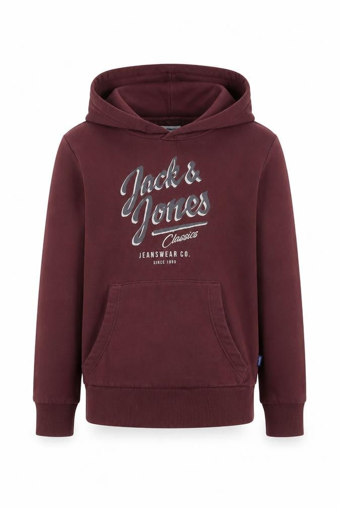 Jack & Jones Boys Burgundy Pullover Hoodie 10 Years Cotton Blend Logo Print