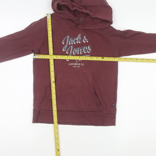 Jack & Jones Boys Burgundy Pullover Hoodie 10 Years Cotton Blend Logo Print