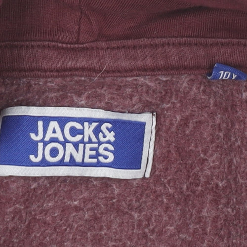 Jack & Jones Boys Burgundy Pullover Hoodie 10 Years Cotton Blend Logo Print