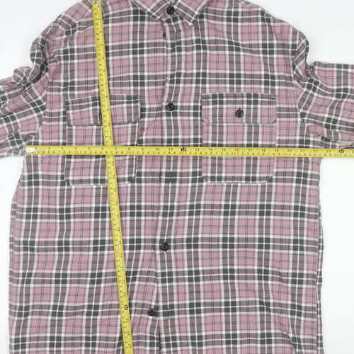 H&M Men's Pink Checked Flannel Relaxed Fit Long Sleeve Shirt L