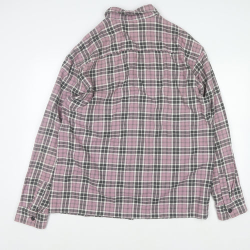 H&M Men's Pink Checked Flannel Relaxed Fit Long Sleeve Shirt L