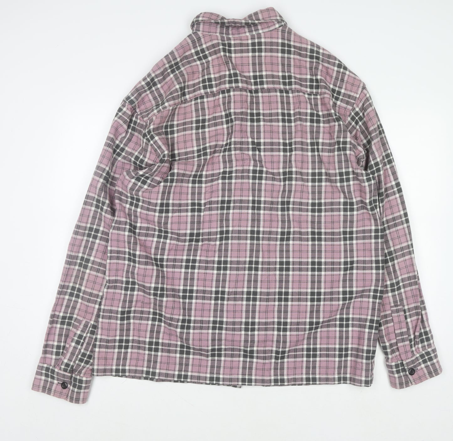 H&M Men's Pink Checked Flannel Relaxed Fit Long Sleeve Shirt L