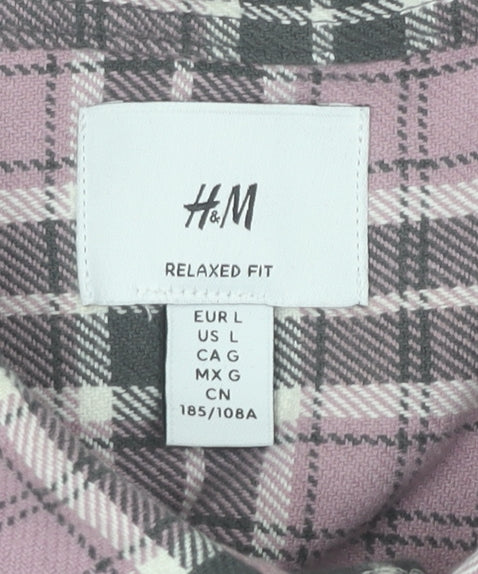 H&M Men's Pink Checked Flannel Relaxed Fit Long Sleeve Shirt L