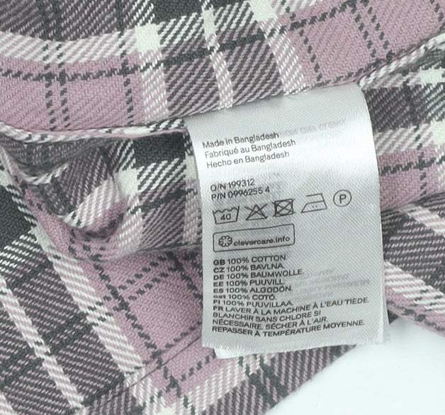 H&M Men's Pink Checked Flannel Relaxed Fit Long Sleeve Shirt L