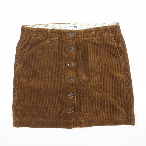 Uniqlo Women Brown Corduroy A-Line Button Skirt Size 10
