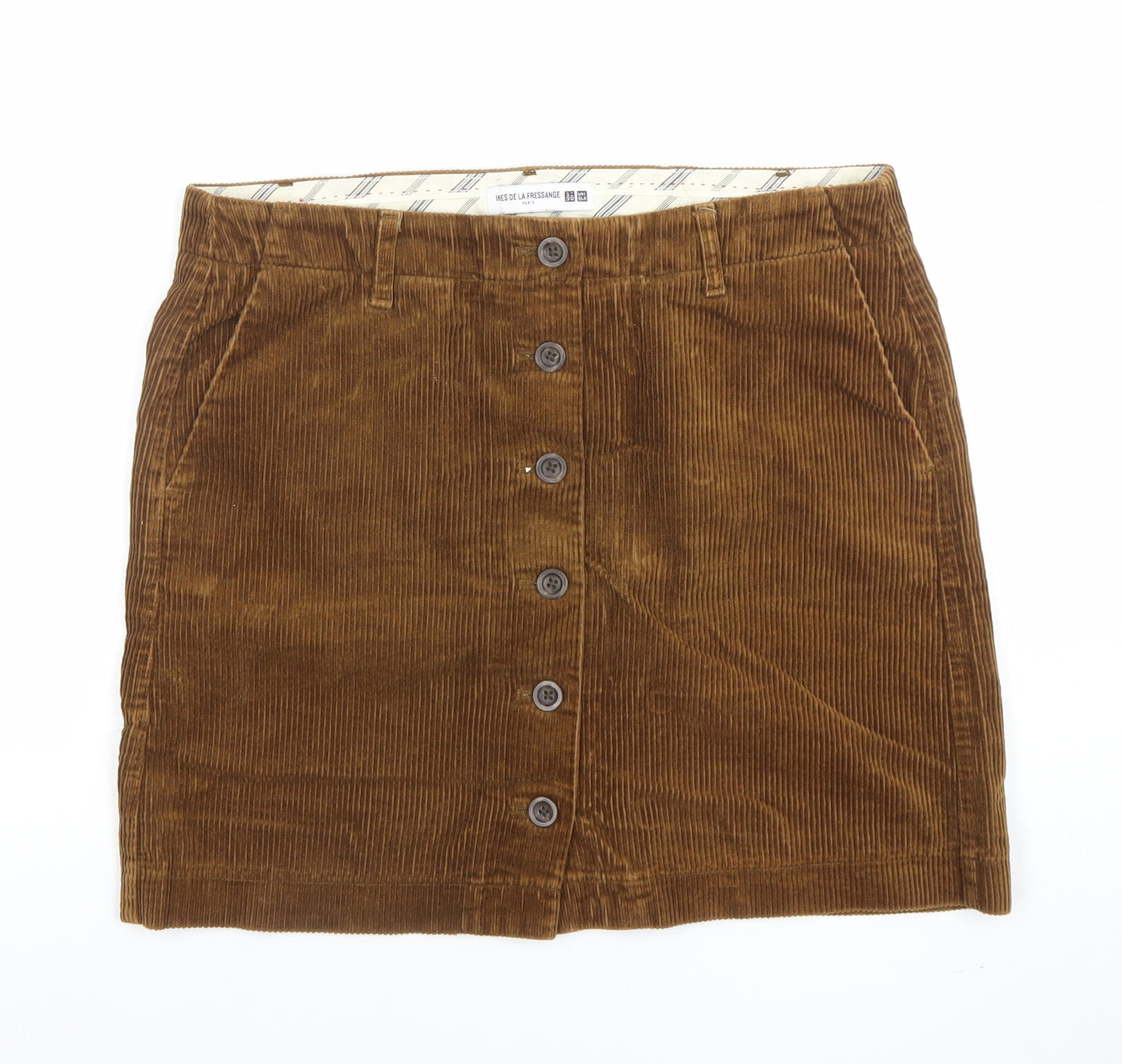 Uniqlo Women Brown Corduroy A-Line Button Skirt Size 10