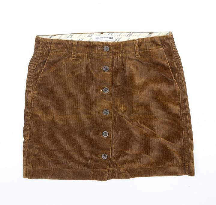 Uniqlo Women Brown Corduroy A-Line Button Skirt Size 10