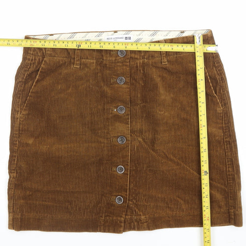 Uniqlo Women Brown Corduroy A-Line Button Skirt Size 10