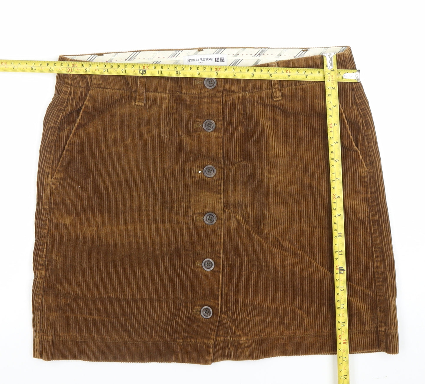 Uniqlo Women Brown Corduroy A-Line Button Skirt Size 10