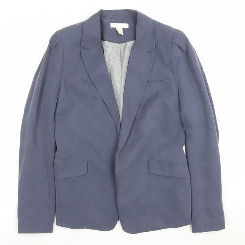 H&M Women Blue Single-Breasted Blazer UK 12 Viscose Blend