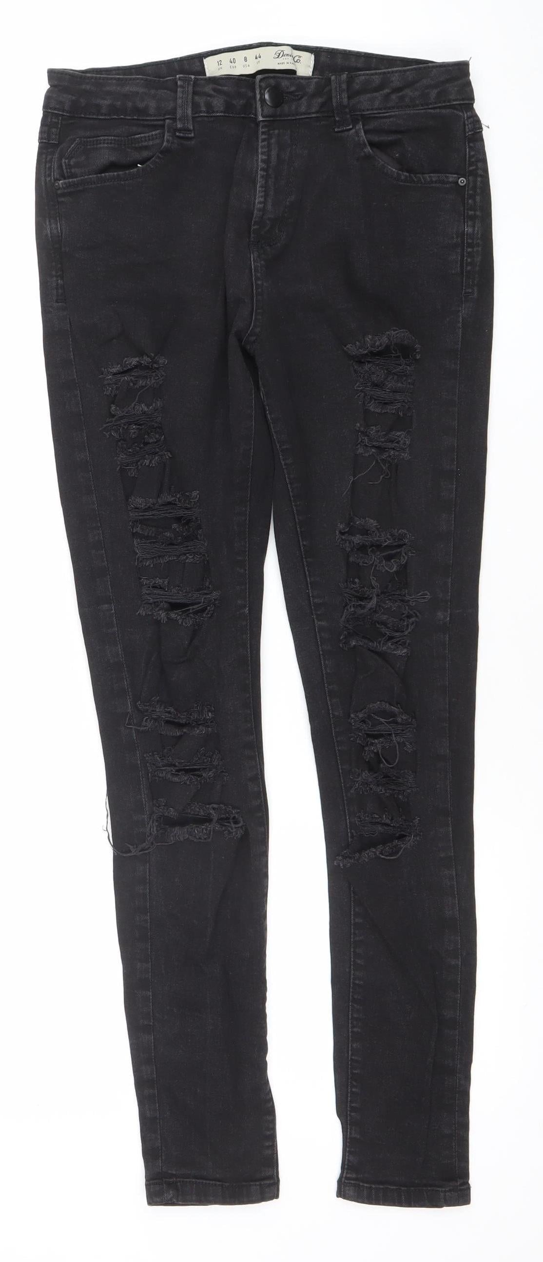 Denim Co. Womens Black Skinny Distressed Jeans Size 12