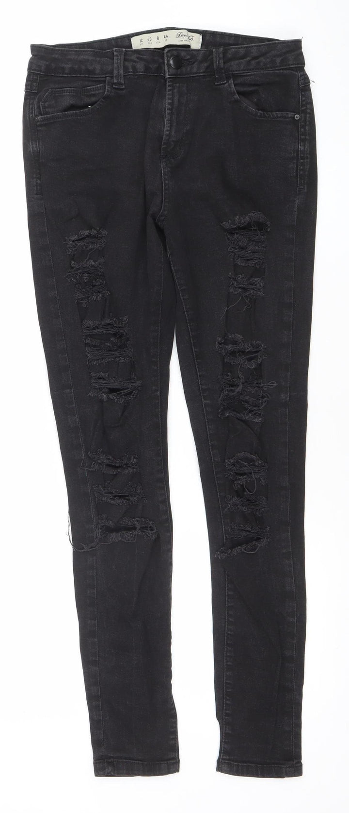 Denim Co. Womens Black Skinny Distressed Jeans Size 12