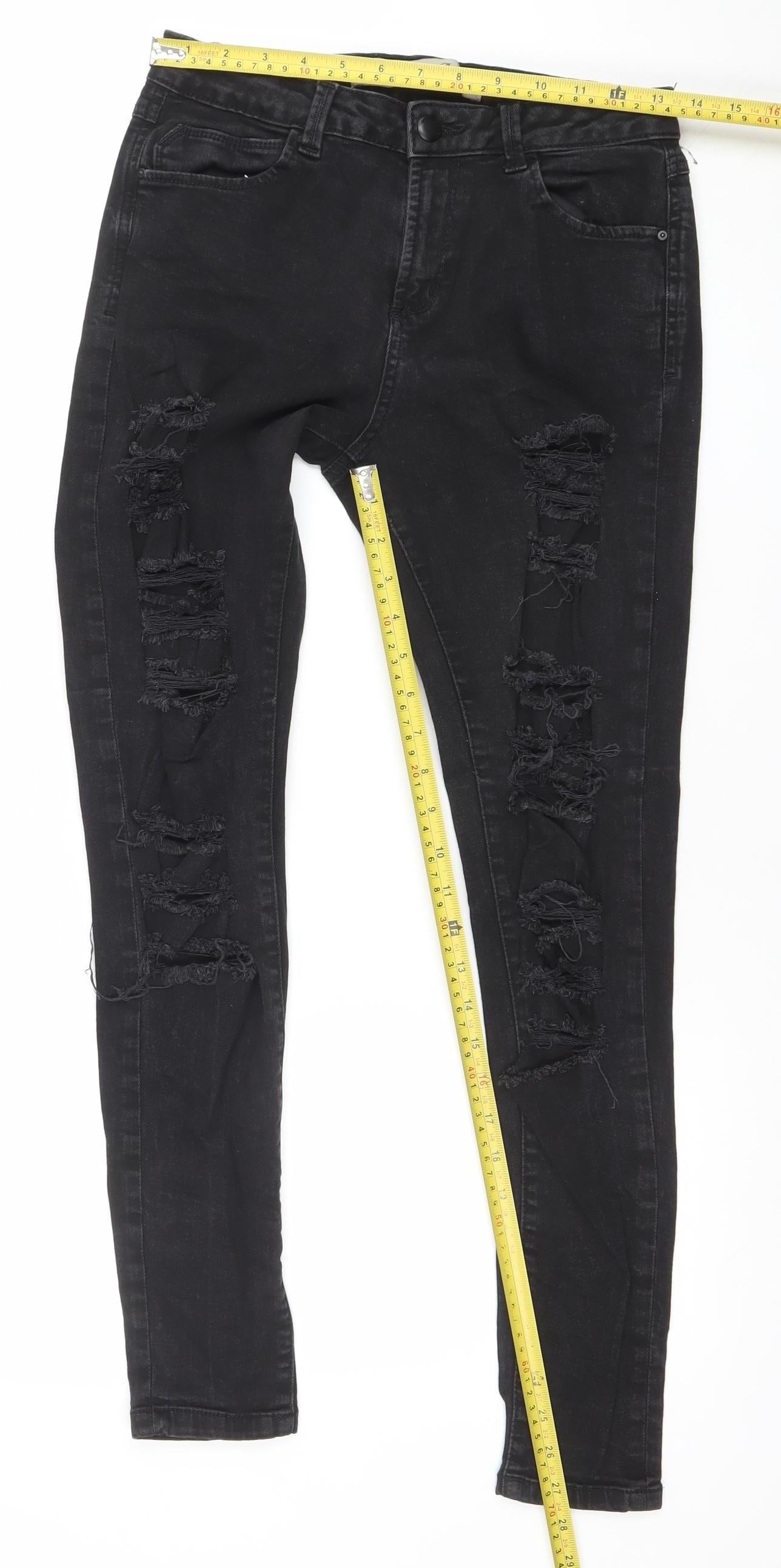 Denim Co. Womens Black Skinny Distressed Jeans Size 12