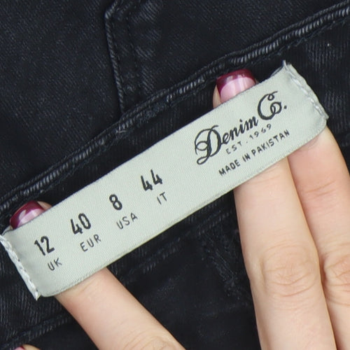 Denim Co. Womens Black Skinny Distressed Jeans Size 12