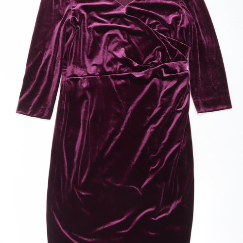 Jacques Vert Women’s Purple Velvet Bodycon Knee Length Dress Size 10