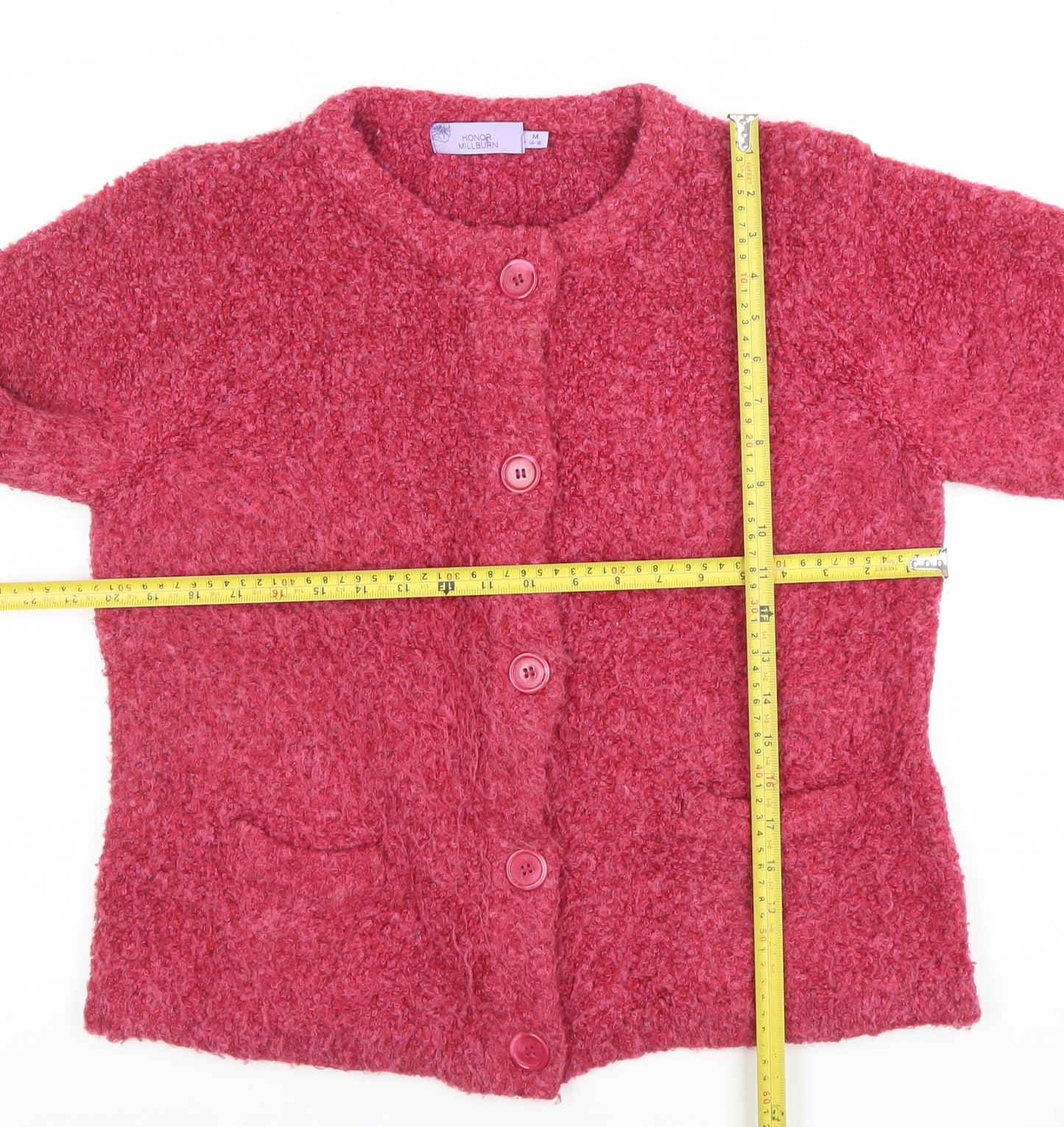 Honor Millburn Women Pink Wool Blend Button Cardigan M 14-16