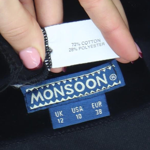 Monsoon Women Black Velvet Wrap Blouse Size 12 Long Sleeve