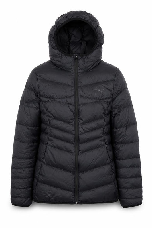Front view of Puma Women's Black, size 12, Hooded Puffer Jacket Coat