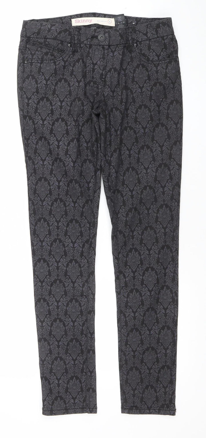 Next Women’s Black Skinny Jeans Size 8R Stretch Patterned Denim