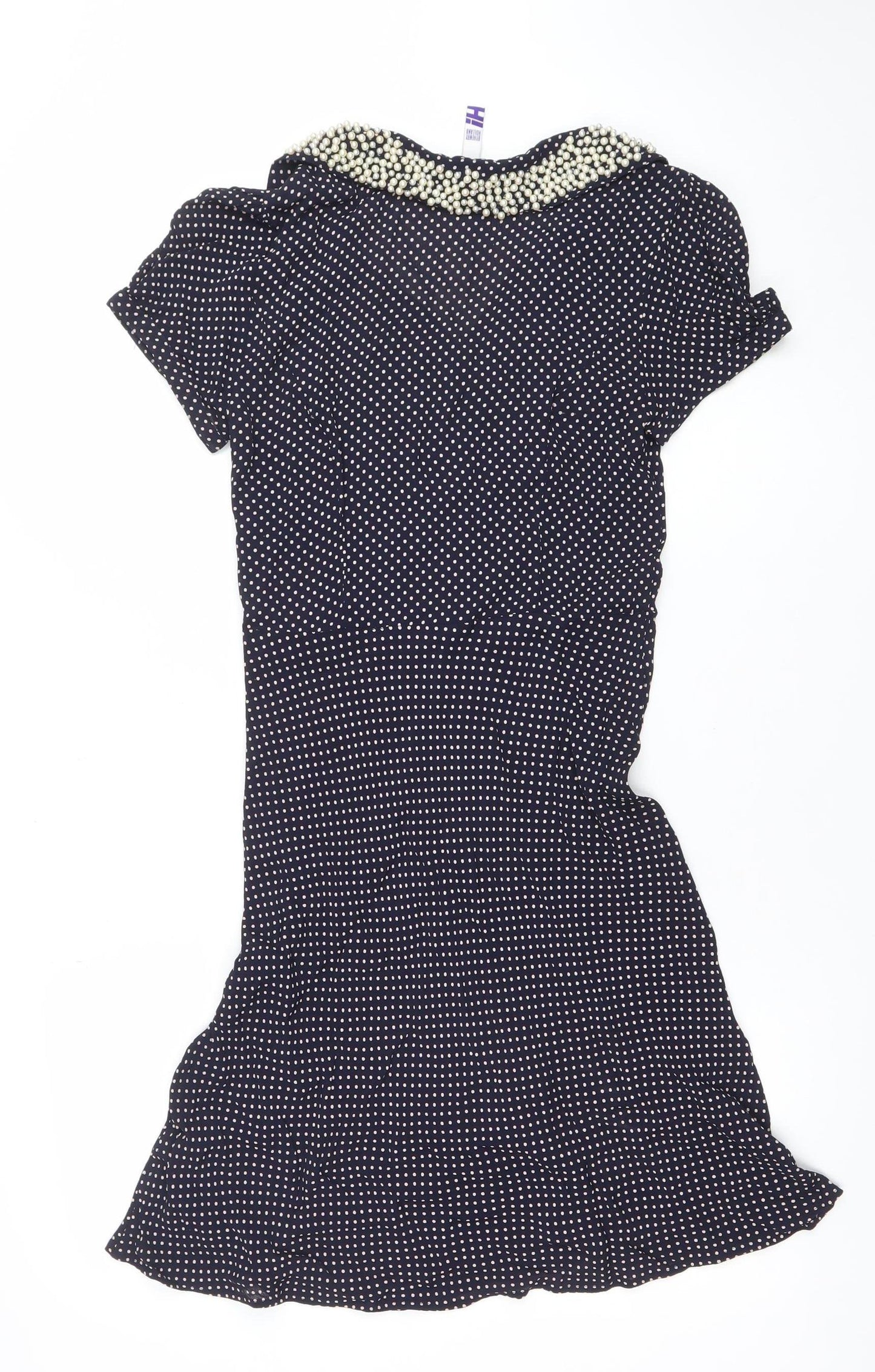 By Thierry Holland Women’s Blue Polka Dot Beaded Fit & Flare Dress Size 6