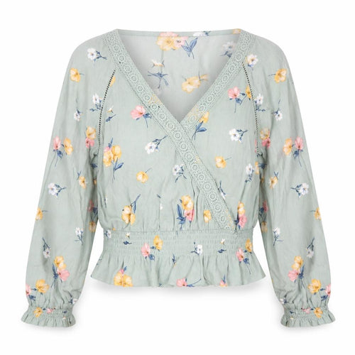 H&M Divided Women's Green Floral Wrap Blouse Long Sleeve Size 12
