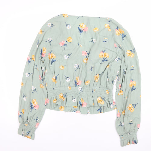 H&M Divided Women's Green Floral Wrap Blouse Long Sleeve Size 12