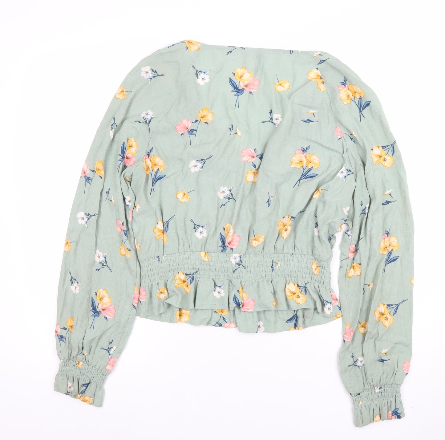 H&M Divided Women's Green Floral Wrap Blouse Long Sleeve Size 12
