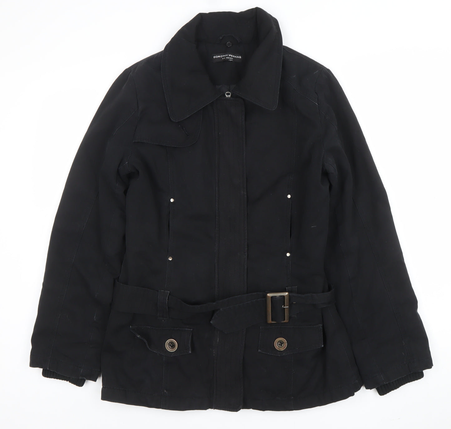 Dorothy Perkins Womens Black Belted Parka Jacket Size 10 Regular
