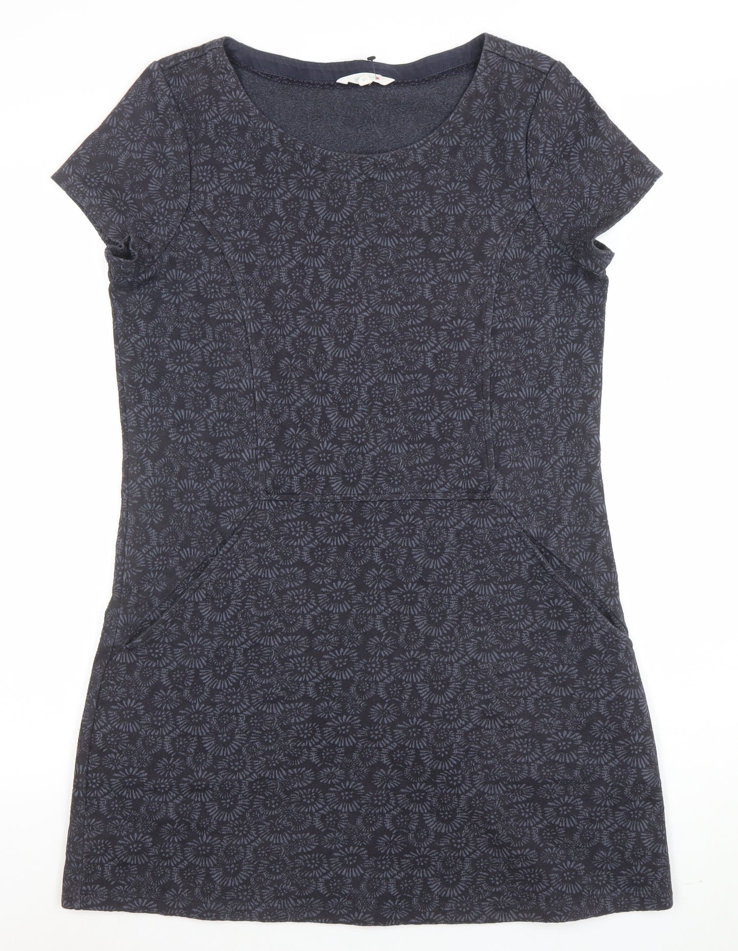 White Stuff Women Blue Size 12 Cotton Shift Dress Short Sleeve