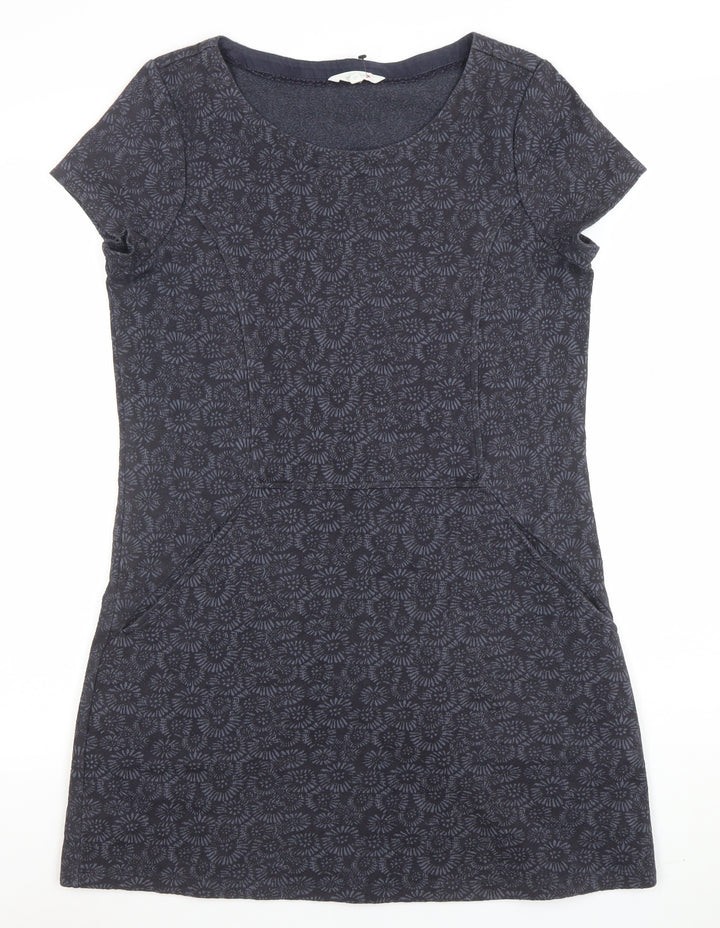 White Stuff Women Blue Size 12 Cotton Shift Dress Short Sleeve