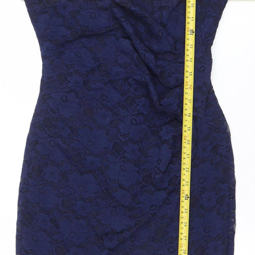 Jolie Moi Women's Blue Lace Bodycon Dress Size 12 V-Neck Half Sleeve