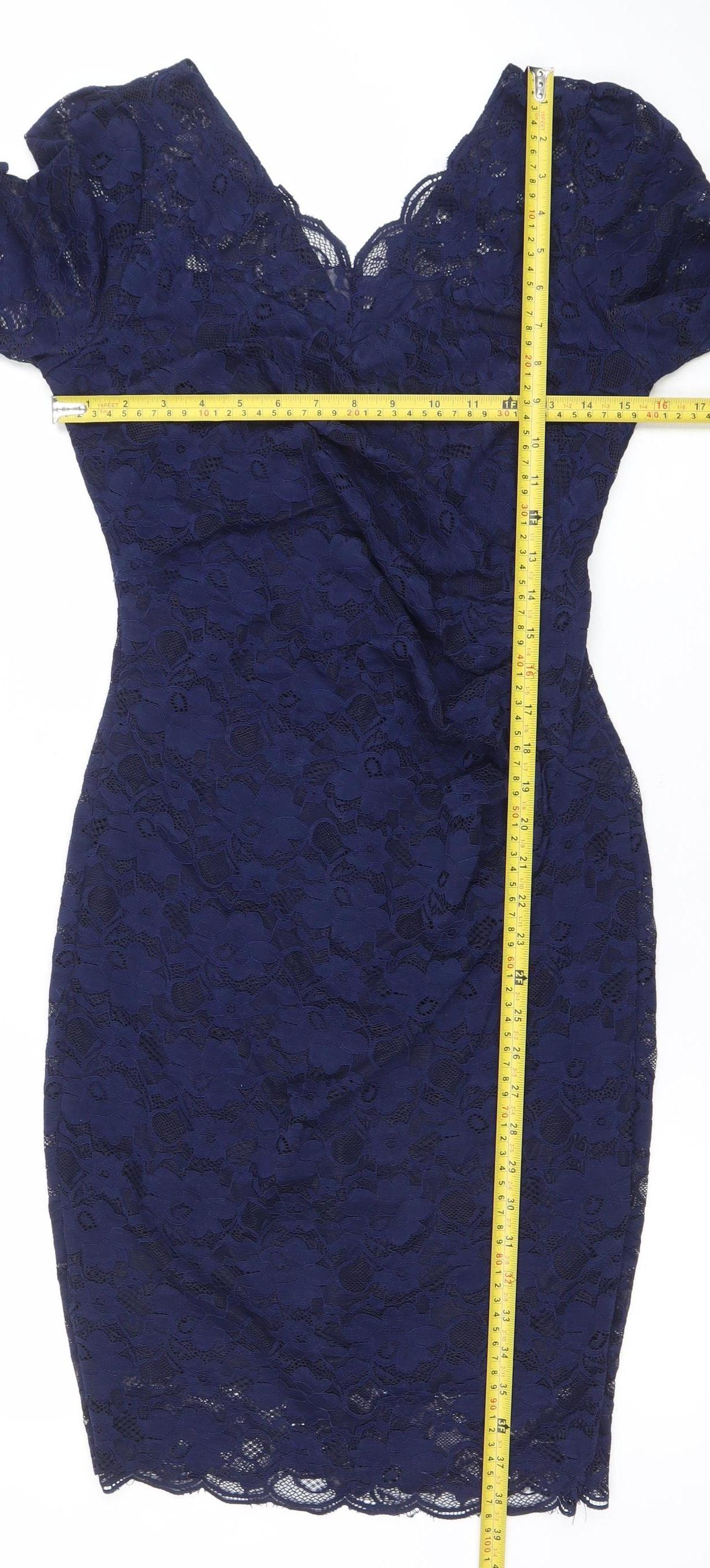 Jolie Moi Women's Blue Lace Bodycon Dress Size 12 V-Neck Half Sleeve