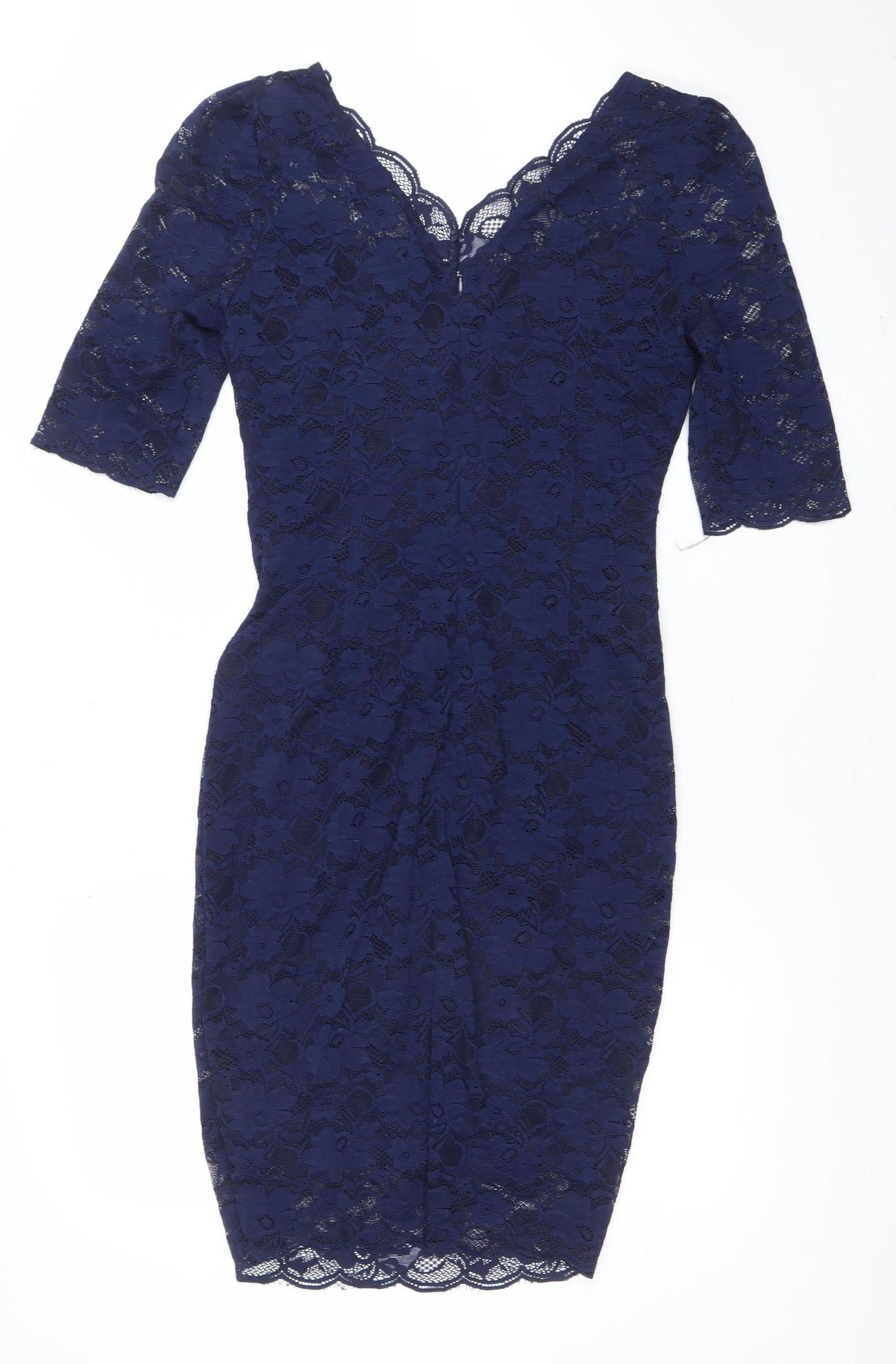 Jolie Moi Women's Blue Lace Bodycon Dress Size 12 V-Neck Half Sleeve