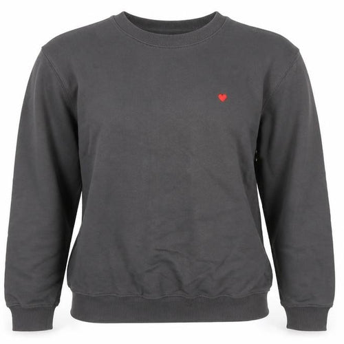 Brsbi Women Black Cotton Pullover Sweatshirt M Heart Embroidered Crew Neck