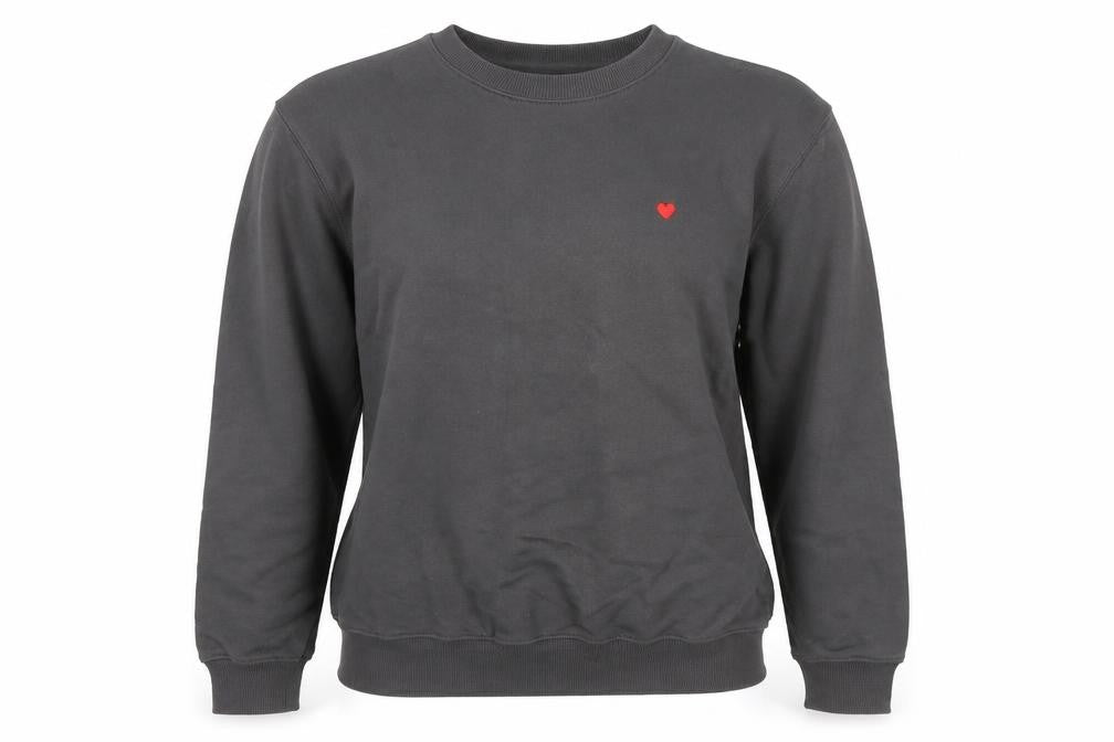 Brsbi Women Black Cotton Pullover Sweatshirt M Heart Embroidered Crew Neck